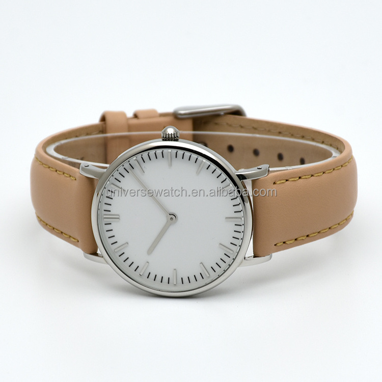 Custom logo minimalist stainless steel japan movement quartz watch sr626sw with quick release leather strap