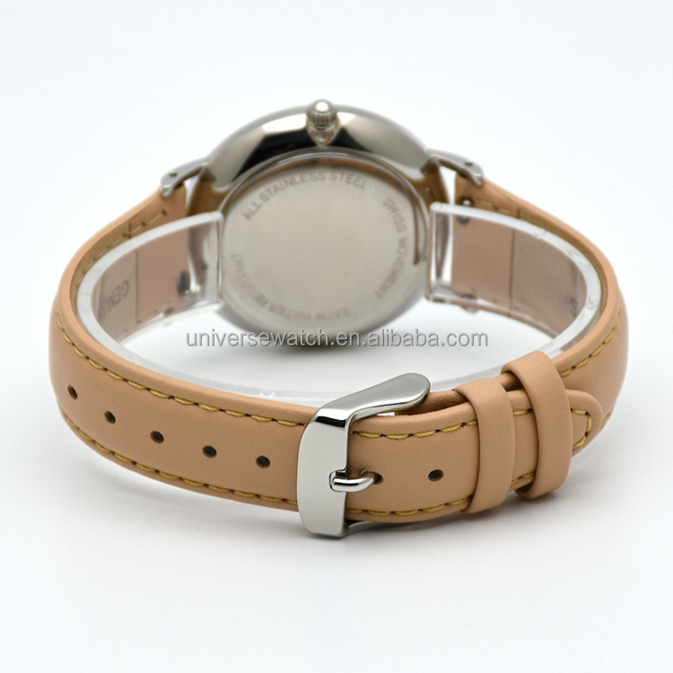 Custom logo minimalist stainless steel japan movement quartz watch sr626sw with quick release leather strap