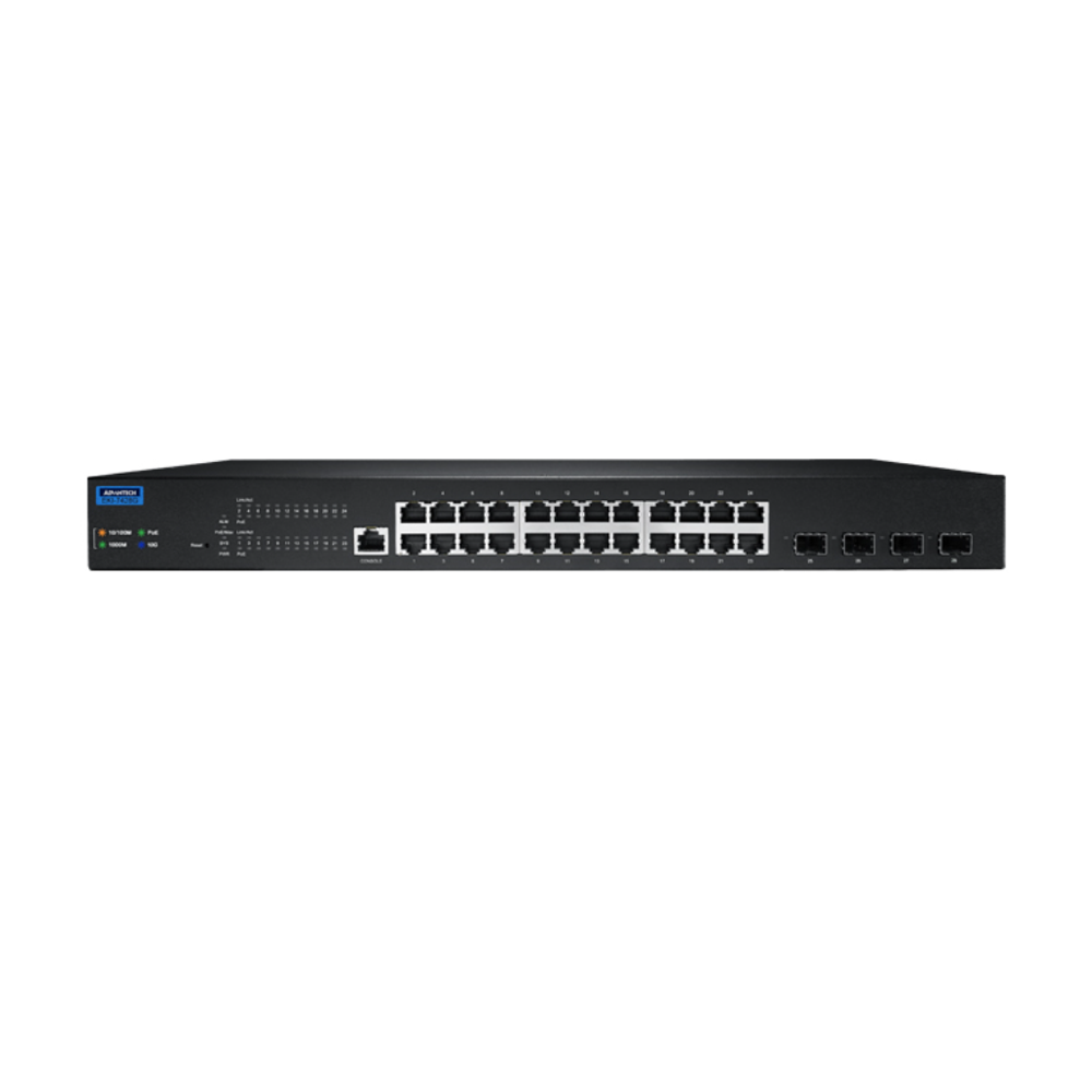 Advantech EKI-7428G-4XP 24 Gigabit Ethernet 4 10G SFP Ports L2 Managed PoE Industrial Ethernet Network Switch