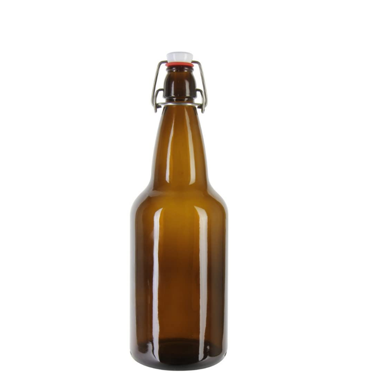 Home Brewing Glass Airtight Rubber Seal Amber 16 oz Beer Bottle with Easy Wire Swing Cap