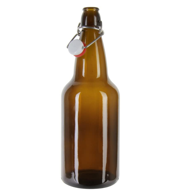 Home Brewing Glass Airtight Rubber Seal Amber 16 oz Beer Bottle with Easy Wire Swing Cap