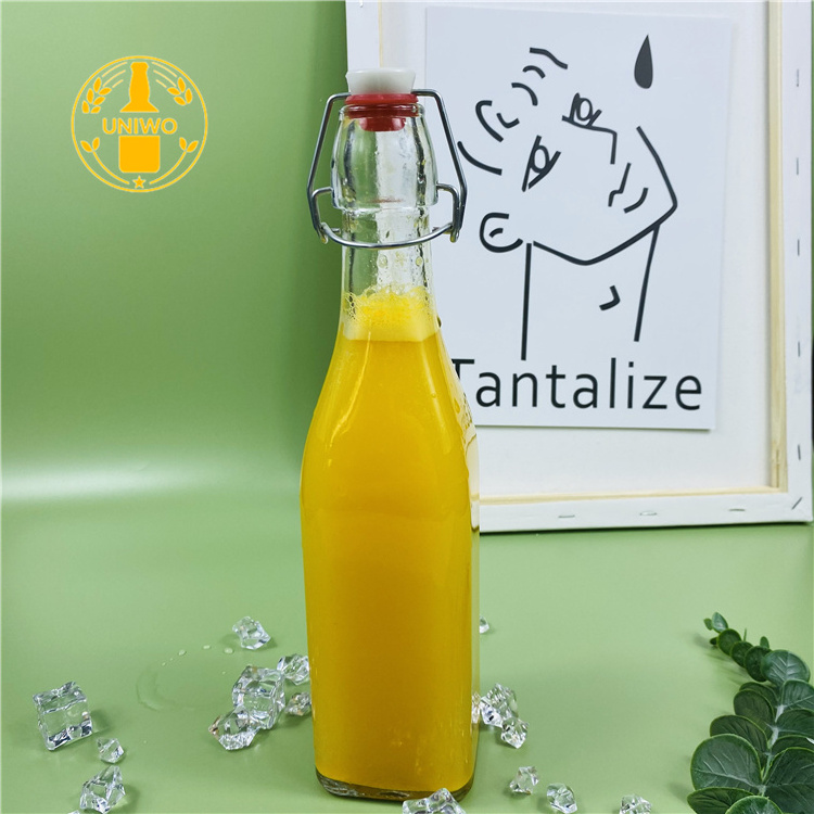 Wholesale Customized Recycled Clear Wine Bottle Swing Top Glass Bottle 1L Screen Printing Juice Bottles Customized Logo Beverage