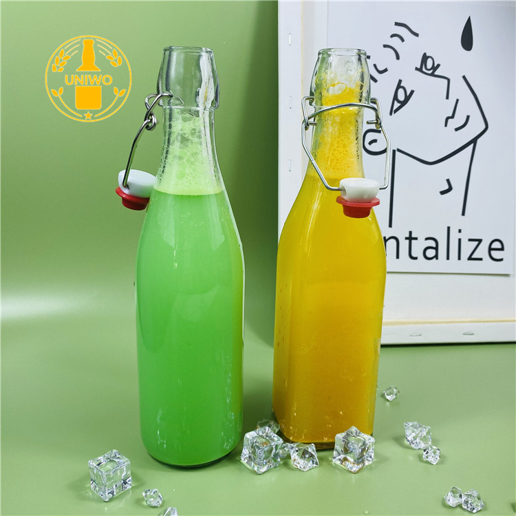 Wholesale Customized Recycled Clear Wine Bottle Swing Top Glass Bottle 1L Screen Printing Juice Bottles Customized Logo Beverage