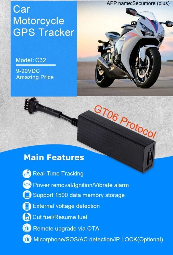 C32 Electric Motorcycle 9-90V GPS Tracker Real Time Tracking Anti Theft Mini Tracker Secumore Car GPS Tracker