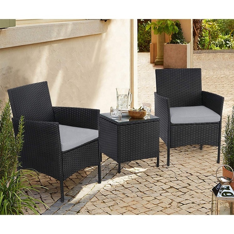 Outdoor Rattan Patio Furniture Set 3 Piece Garden Table and Chairs