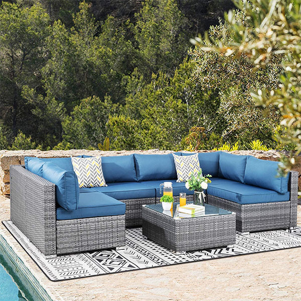 7 PCS Rattan outdoor sofa grey rattan wicker sectional garden sofas outdoor garden patio furniture set