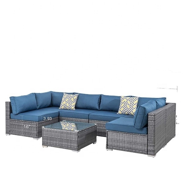 7 PCS Rattan outdoor sofa grey rattan wicker sectional garden sofas outdoor garden patio furniture set