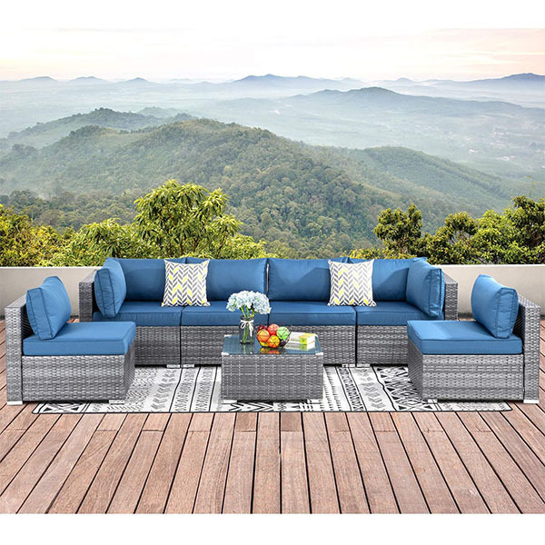 7 PCS Rattan outdoor sofa grey rattan wicker sectional garden sofas outdoor garden patio furniture set