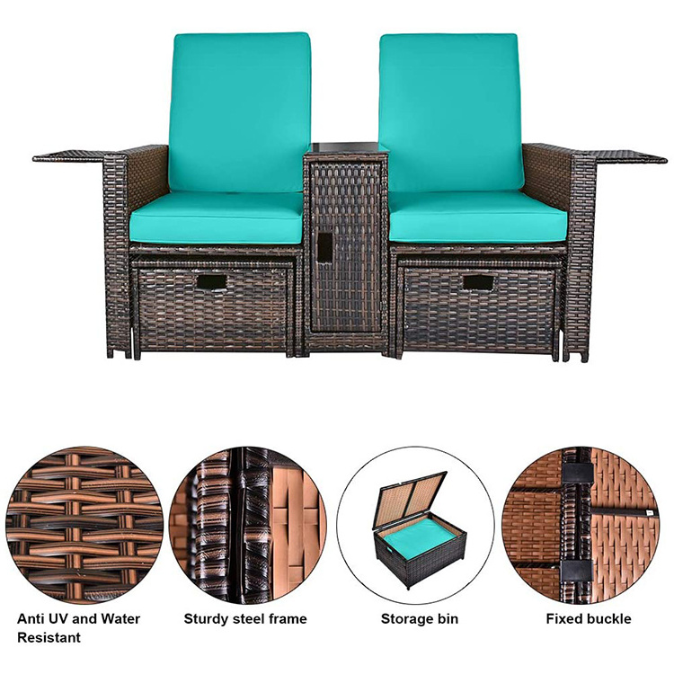 5 pcs Patio recliner loveseat outdoor Rattan Sofa Set adjustable Lounge Chair Wicker loveseat