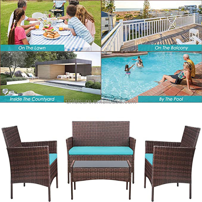 4 Pieces Rattan Garden Sets Outdoor Wicker Patio Furniture Sets