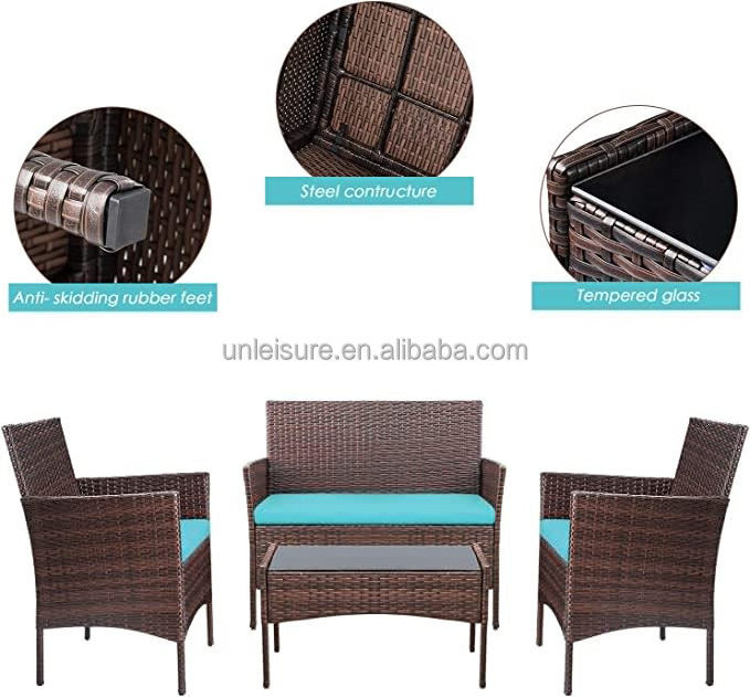 4 Pieces Rattan Garden Sets Outdoor Wicker Patio Furniture Sets