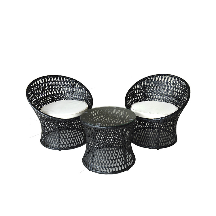 3pcs modern  black elegant garden rattan set rattan outdoor furniture garden patio set sunbrella outdoor furniture