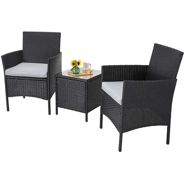 Outdoor Rattan Patio Furniture Set 3 Piece Garden Table and Chairs