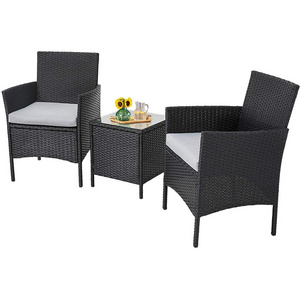 Online Hot Selling Poly Rattan KD Design 3 pieces Wicker table and Chair set Garden Rattan Bistro furniture sets