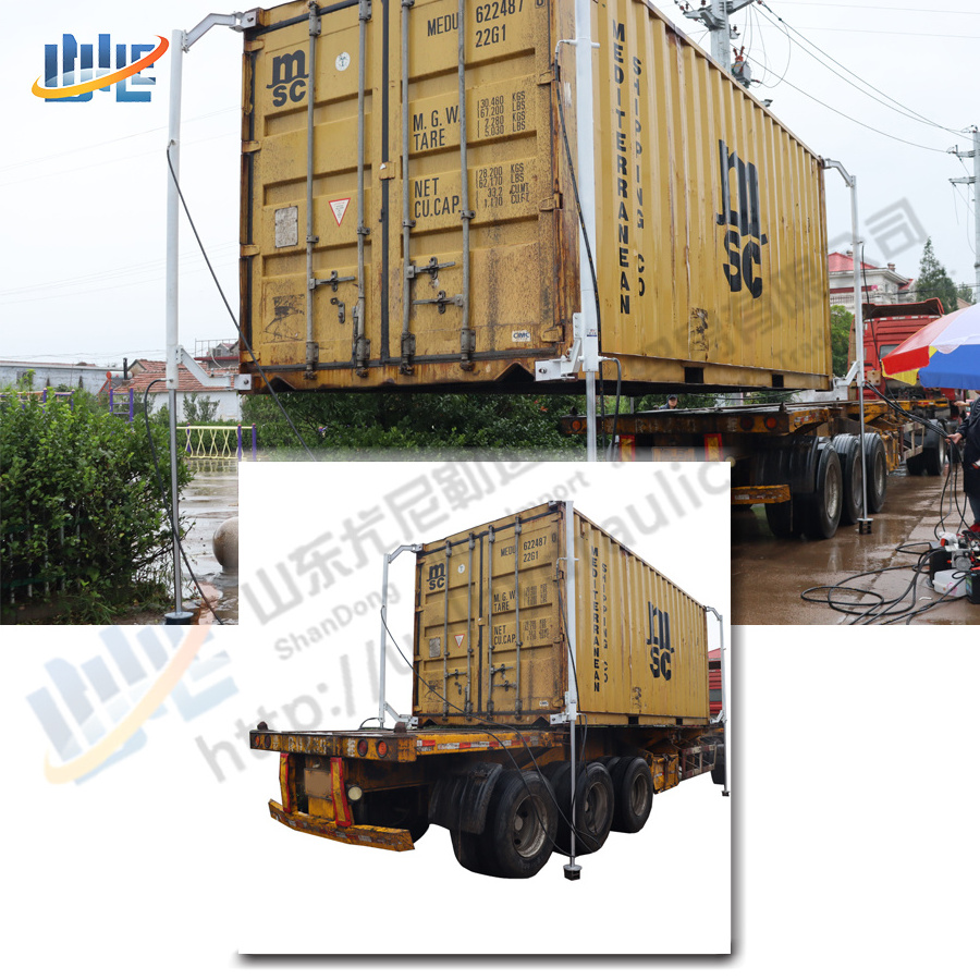 Hydraulic cylinder jacks container lifting system portable container house