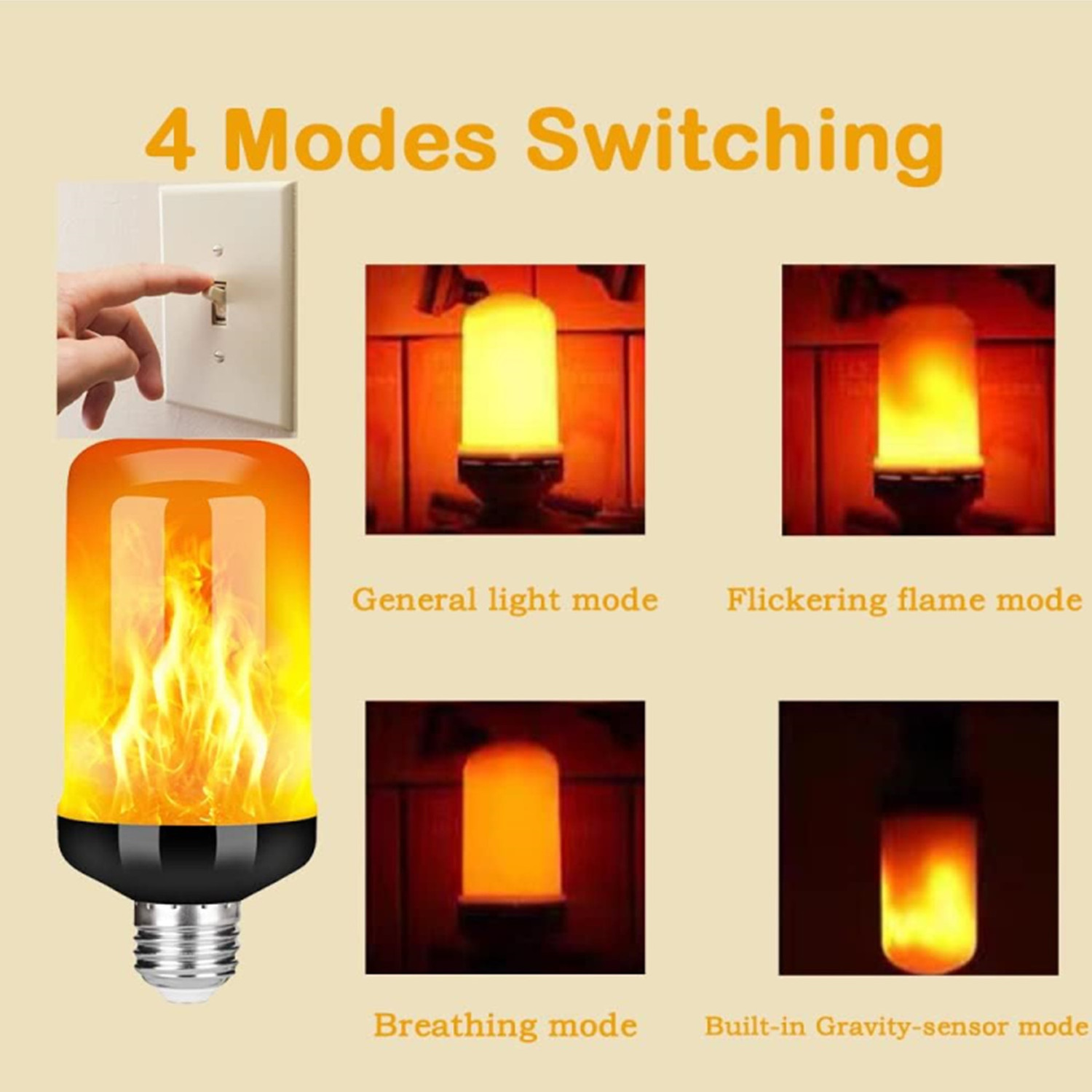 Led Flame Light Bulbs Outdoor, Upgraded 4 Modes Flame Light Bulbs With Upside Down Effect, E26 Base Flickering Flame Light Bulbs