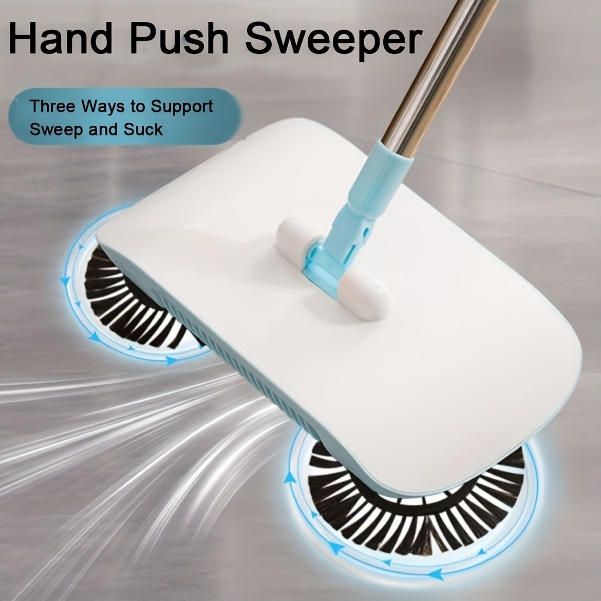 Stainless Steel Sweeping Machine Hand Push Broom Dustpan Automatic Sweeper Spinning Cordless Push Power Broom