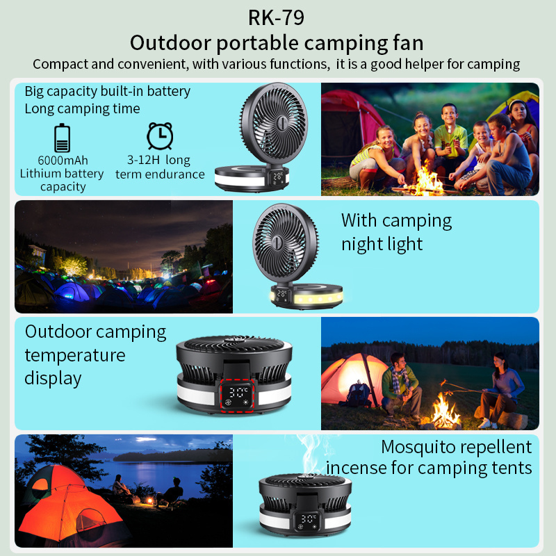 New arrival 2023 desktop fan,portable rechargeable usb fan with led light outdoor camping light fans