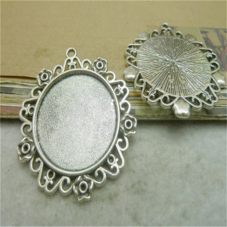 Round shape Silver Color collet Cameo Cabochon Base Setting Tray Blanks Pendants Charm for necklace jewelry