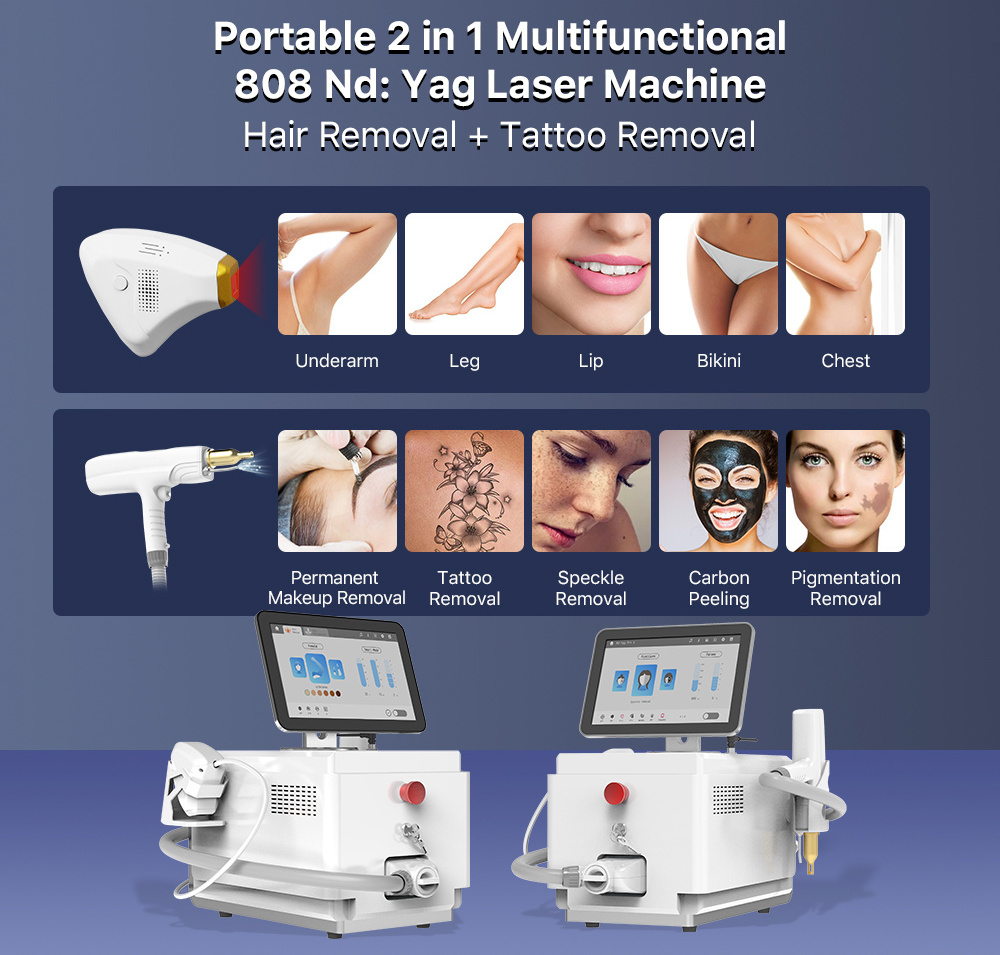 High quality 808 diode laser and pico 2 in 1 picosecond laser tattoo removal machine