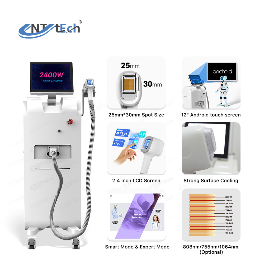 Fast treatment 2400w three 808 wavelength laser hair removal machine for sale