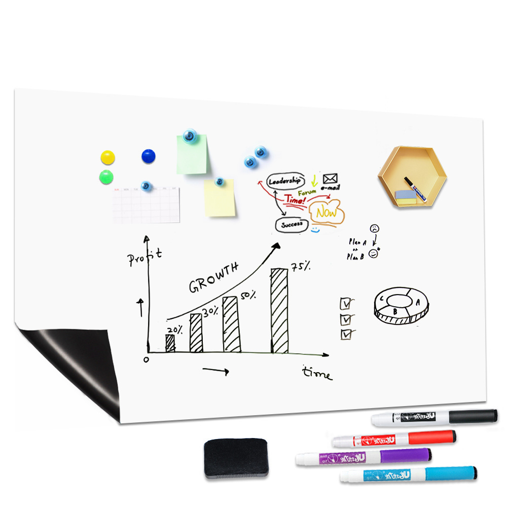 90 x 60 cm x 0.6 mm Self-adhesive Dry Erase Hold Magnets Roll Up Soft Magnetic Whiteboard Sticker for Wall