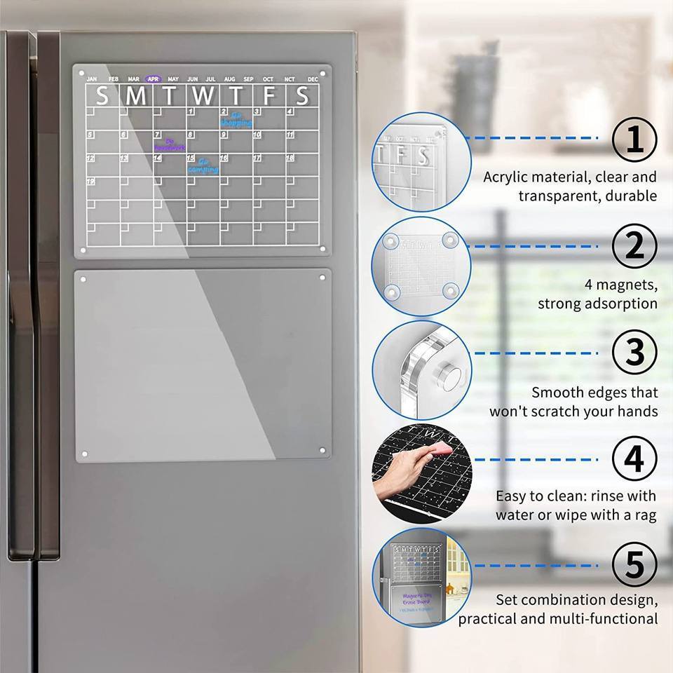 Portable Magnetic Whiteboard with Acrylic Surface Erasable Planner for Schedule and Calendar