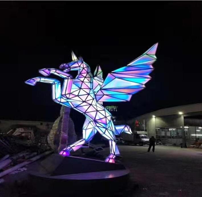 3d motif led RGB Pegasus modelling Christmas decoration geometry fly horse animal artist outdoor landscape lamp sculpture light