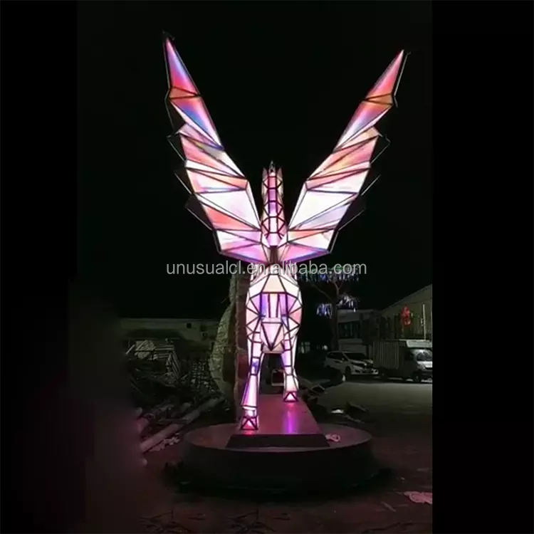 3d motif led RGB Pegasus modelling Christmas decoration geometry fly horse animal artist outdoor landscape lamp sculpture light