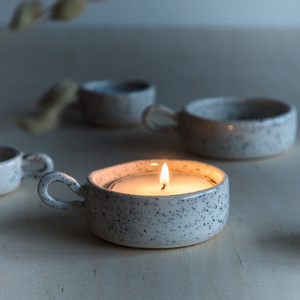 UOBOBO Handmade  Ceramics Tea Light Speckles Tea Light Candle Holder Cylinder Long Stem