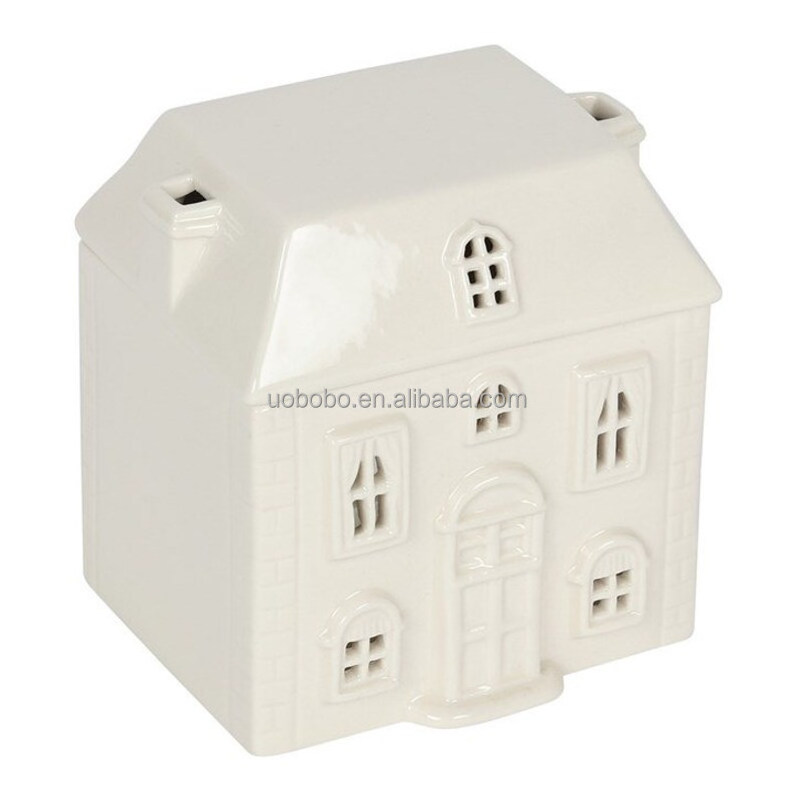 White  house shaped   wax burner Ceramic Tealight Candle Holder Oil Burner  Essential Oil Incense Aroma Furnace for  wedding