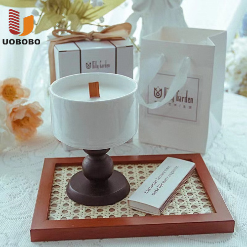 UOBOBO tea cup candles tall  candle cups high end candle jar with wood bottom