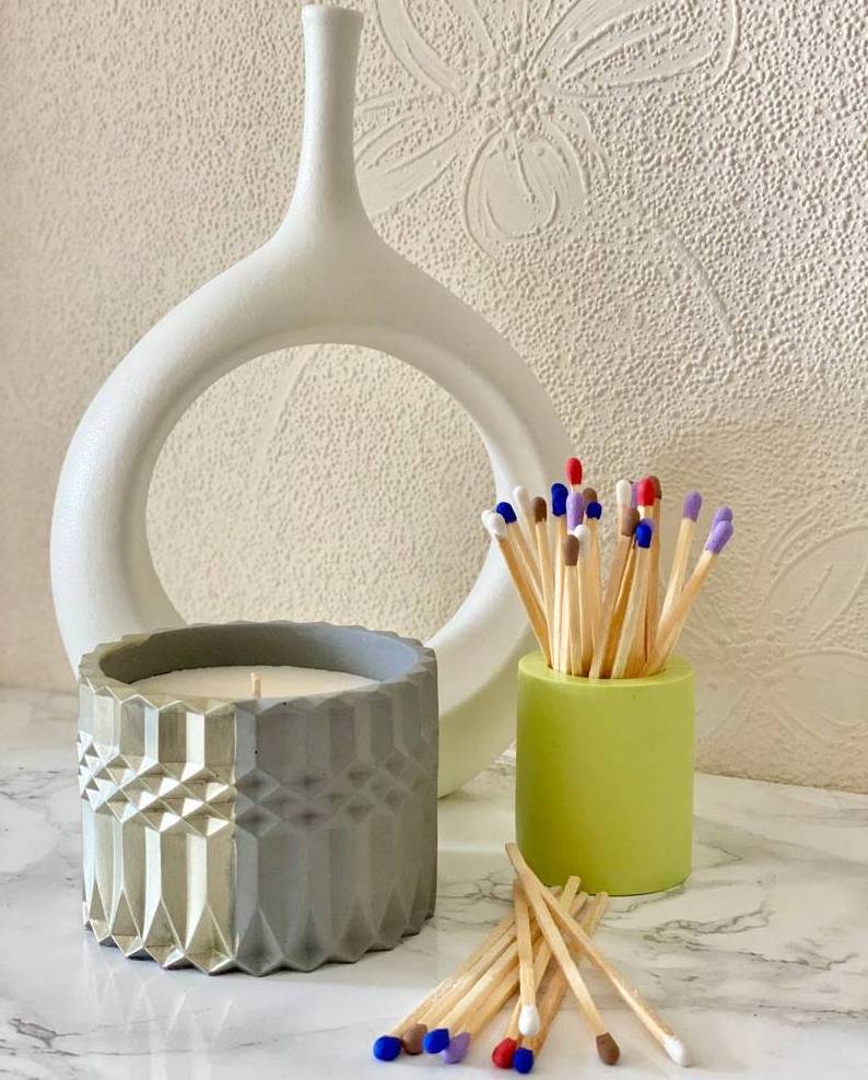 Matchstick Holder With Strike fancy match jar Patch Match pot With Long Matches Housewarming Gift