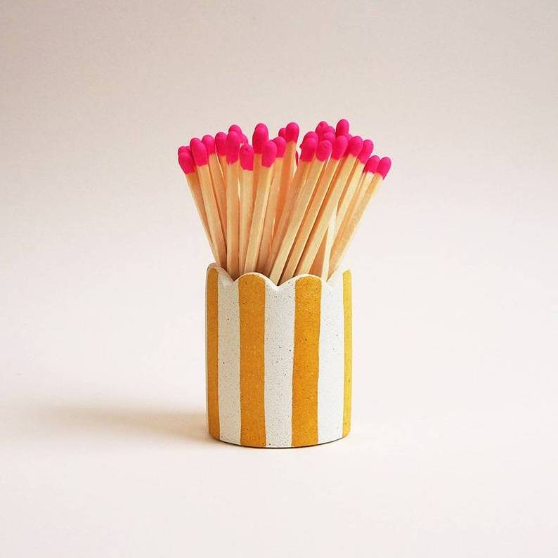 Rainbow minimal design ceramic match striker holder Small CYLINDER Concrete Matchstick Pot