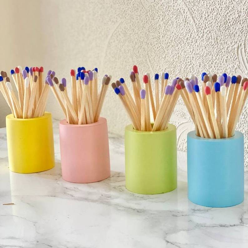 Matchstick Holder With Strike fancy match jar Patch Match pot With Long Matches Housewarming Gift