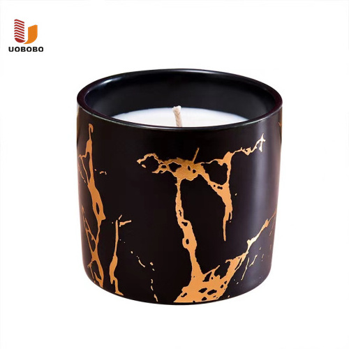 UOBOBO round black marble ceramic candle jar candle vessels bowls for candle wholesale