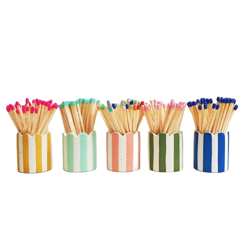 Rainbow minimal design ceramic match striker holder Small CYLINDER Concrete Matchstick Pot