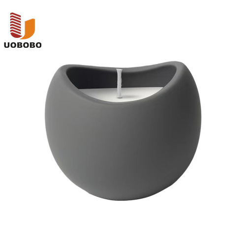 UOBOBO matte white round bottom concrete frosted smoke grey candle jar black round candle bowl