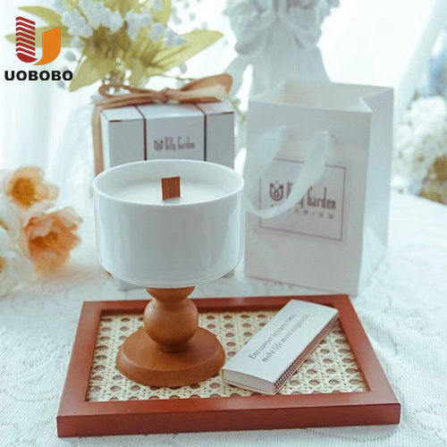 UOBOBO tea cup candles tall  candle cups high end candle jar with wood bottom