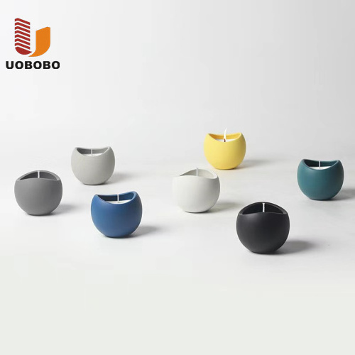 UOBOBO matte white round bottom concrete frosted smoke grey candle jar black round candle bowl