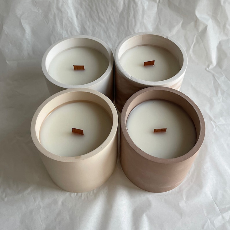 Uobobo Wholesale Luxury White Color Matte Cement Scent Candle Holder Ceramic Candle Jar With Lid