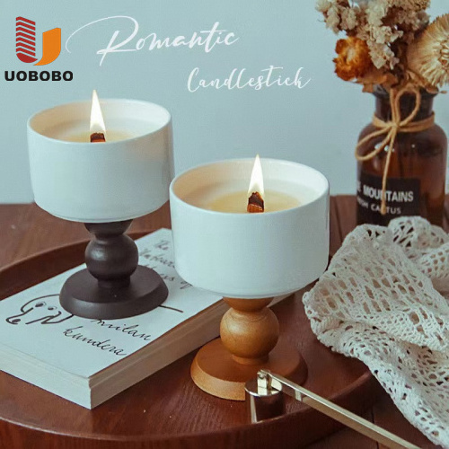 UOBOBO tea cup candles tall  candle cups high end candle jar with wood bottom