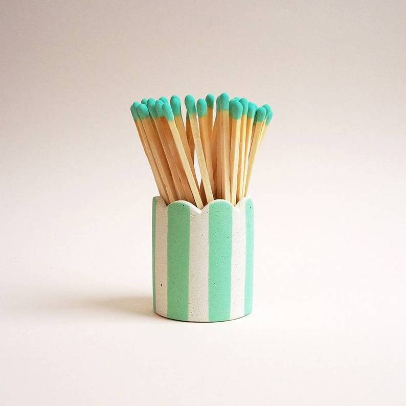 Rainbow minimal design ceramic match striker holder Small CYLINDER Concrete Matchstick Pot