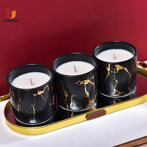 UOBOBO round black marble ceramic candle jar candle vessels bowls for candle wholesale