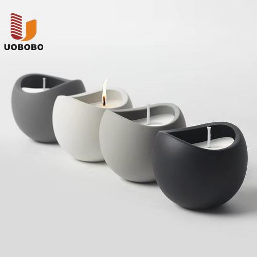 UOBOBO matte white round bottom concrete frosted smoke grey candle jar black round candle bowl