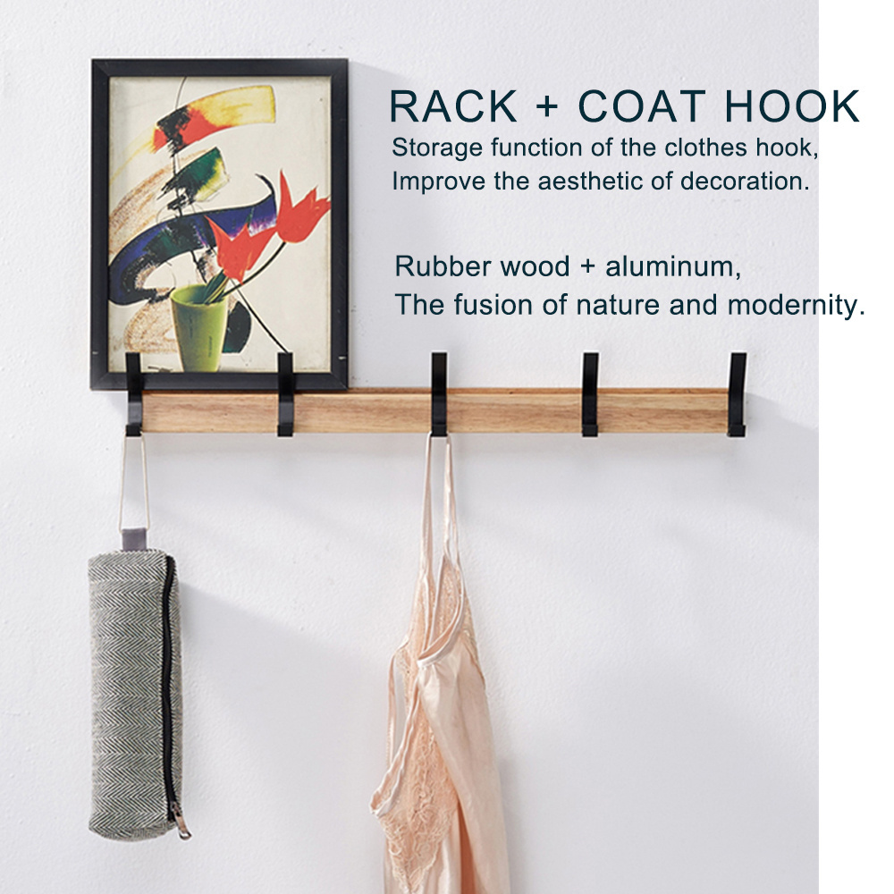 wooden hanger Wood Coat Hook for Cloths Hooks With Storage Function 39cm Wall Mounted Coat Rack Double Hook,Aluminum,Metal Hook