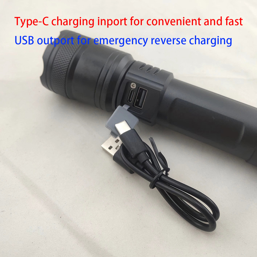 Hot Sale Portable USB Charging Long Range hand torch light Zoomable Strong Light Flashlight for Hiking Biking Camping