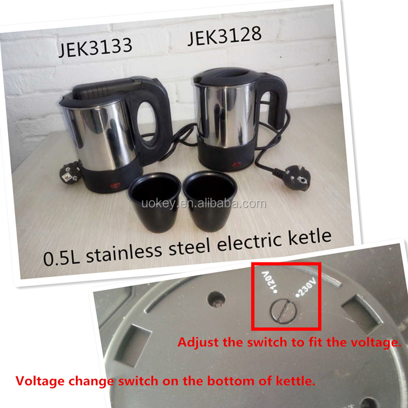 110v 220v Stainless Steel Dual Voltage Mini Travel Electric Kettle for Boiling Water 0.5L