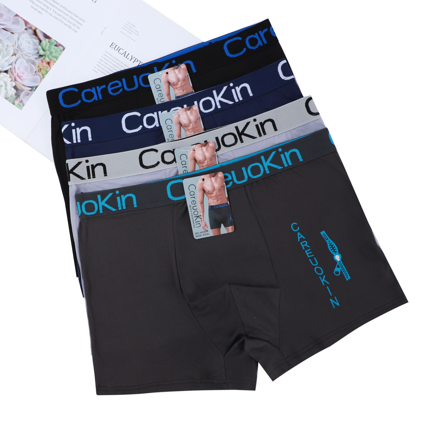 CareuoKin free men underwear samples male boxer breathable mens underpants  male Plain colour boxer shorts A5664