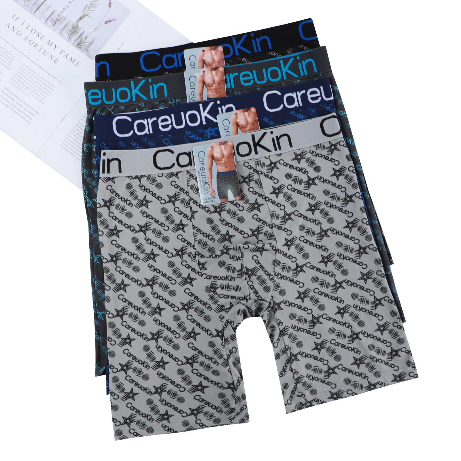 UOKIN Men underwear boxer briefs long homme leg shorts 2022 New print  breathable polyester boxer short  Careuokin A1352